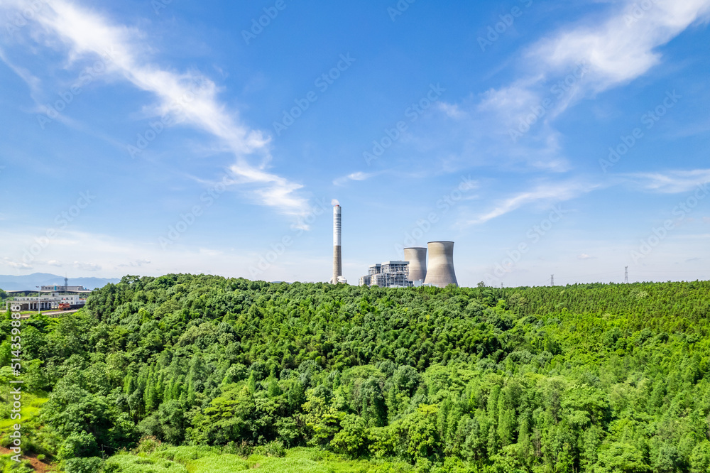 Power plant industrial building on the outskirts