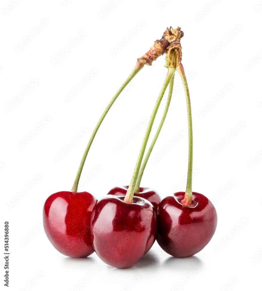 Bunch of sweet cherries on white background