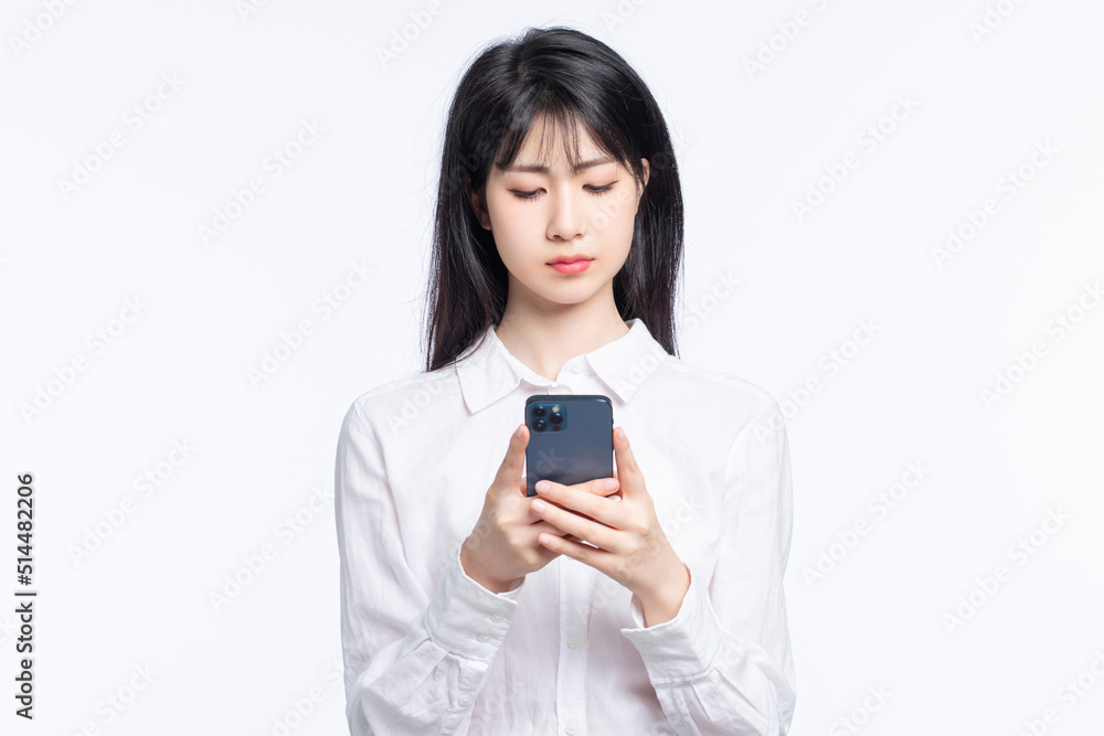 Asian business girl on white background