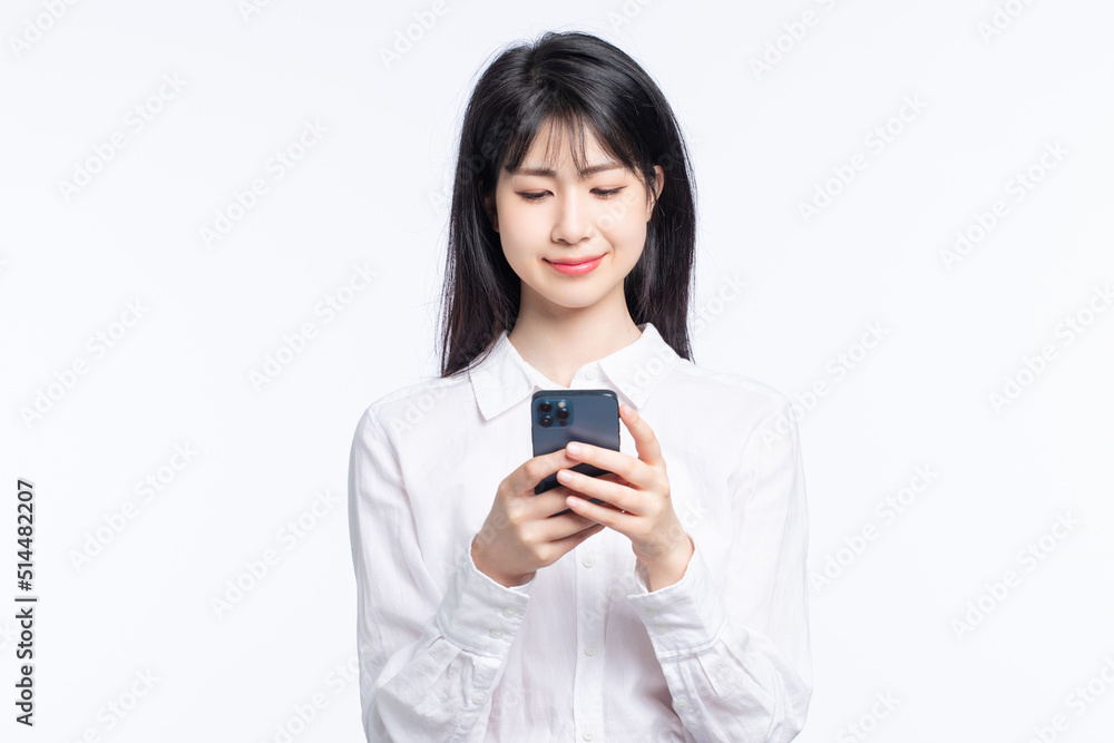 Asian business girl on white background