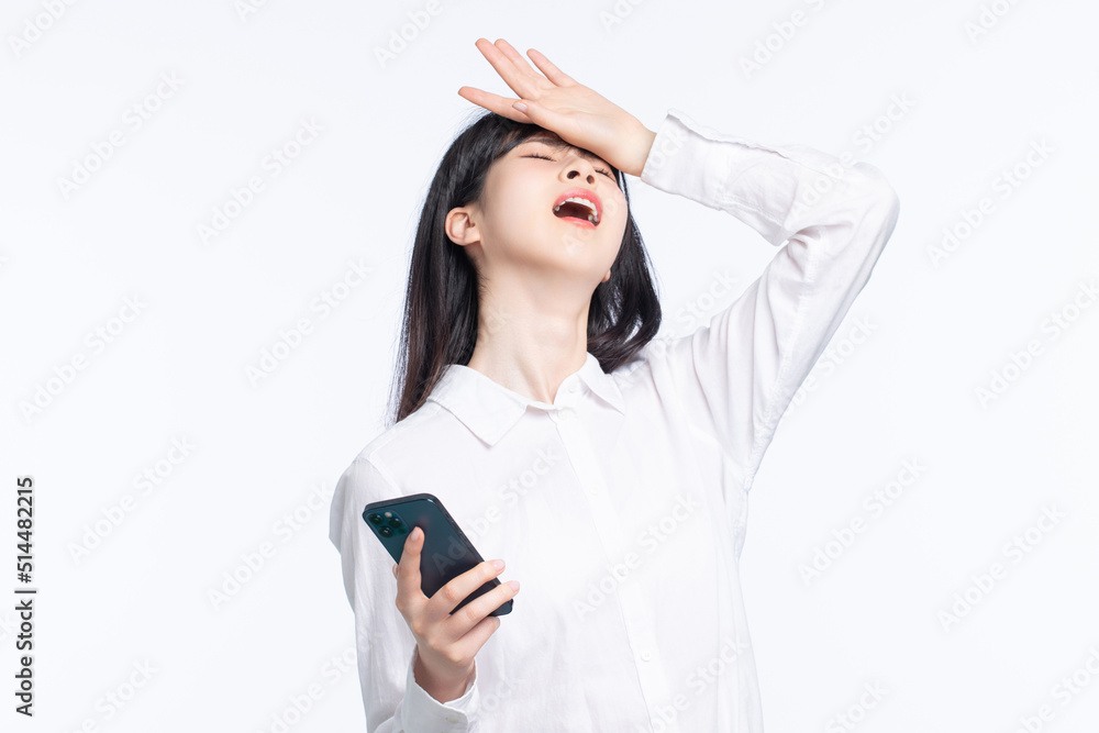 Asian business girl on white background