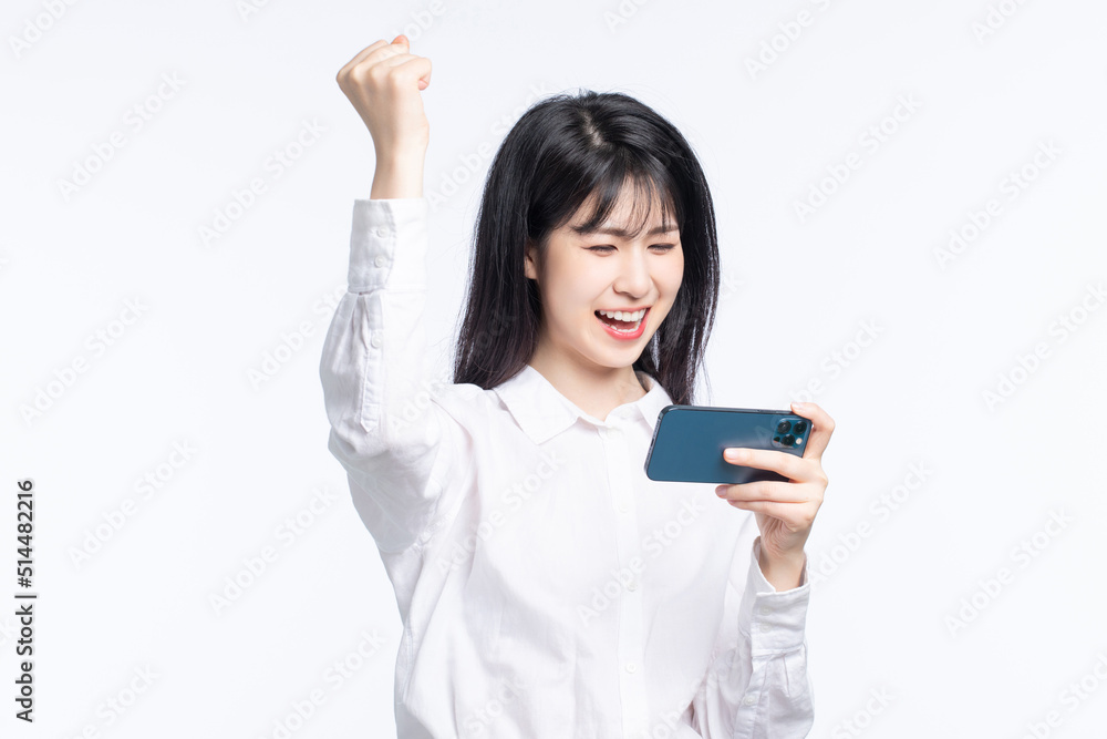 Asian business girl on white background