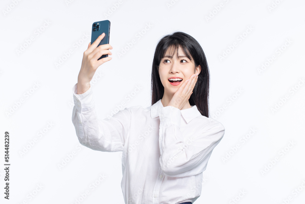 Asian business girl on white background