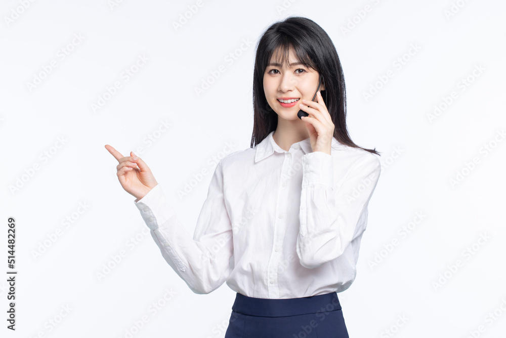 Asian business girl on white background