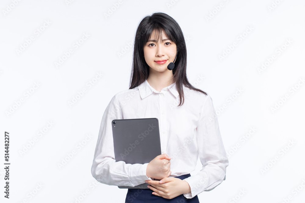 Asian business girl on white background