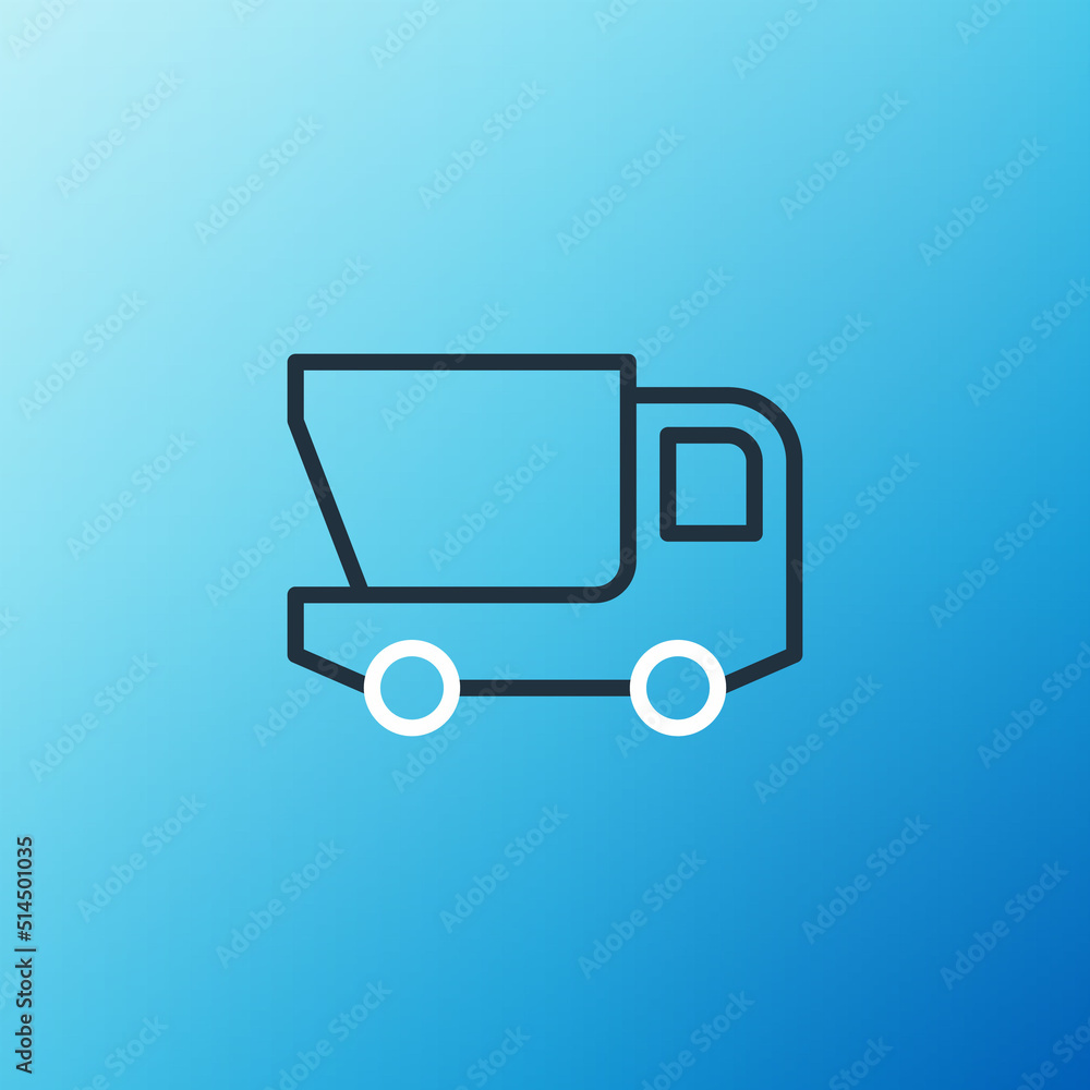 Line Toy truck icon isolated on blue background. Colorful outline concept. Vector