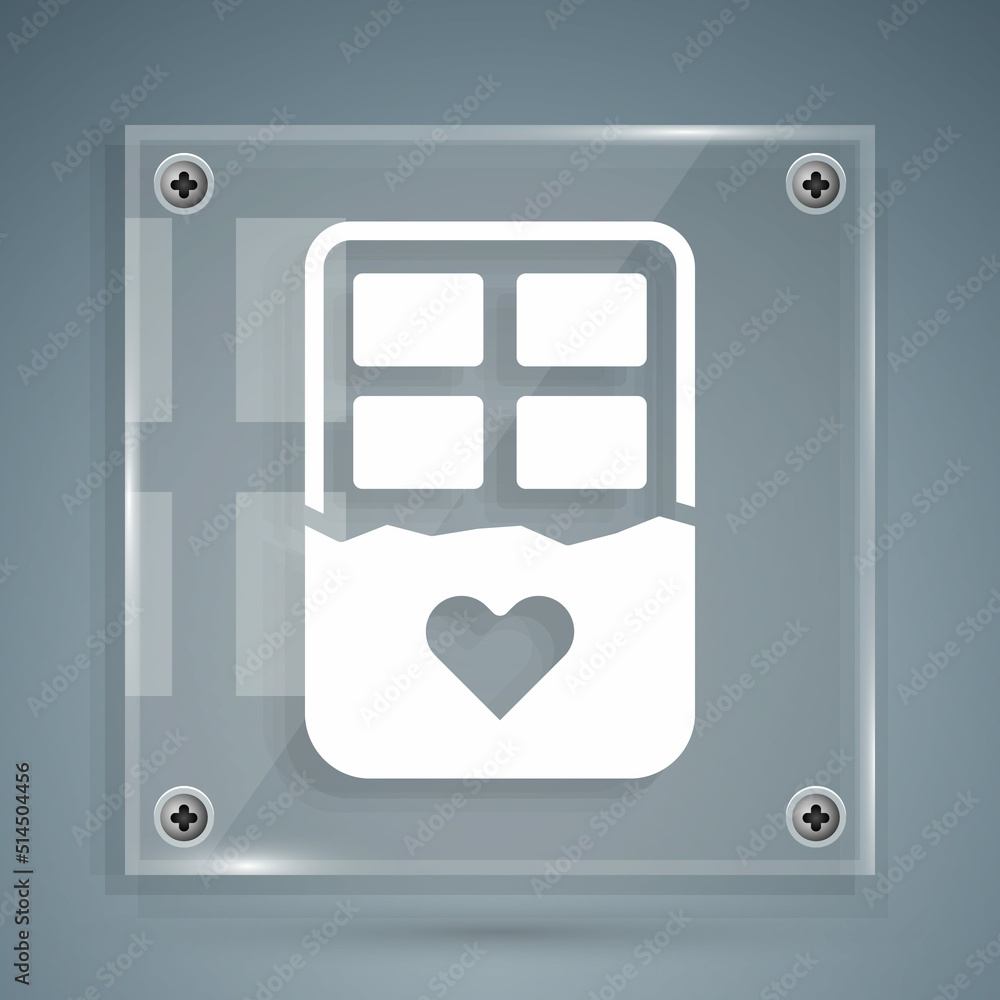 White Chocolate bar icon isolated on grey background. Happy Valentines day. Square glass panels. Vec