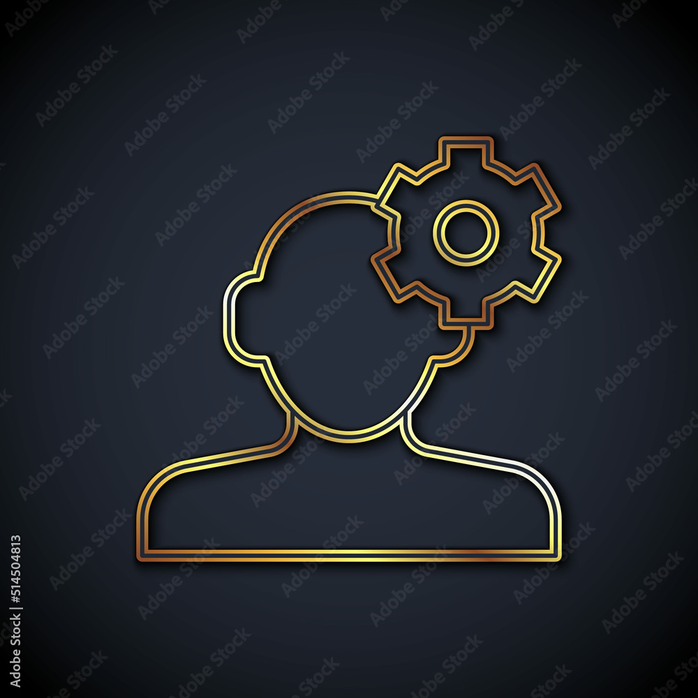 Gold line Solution to the problem in psychology icon isolated on black background. Therapy for menta