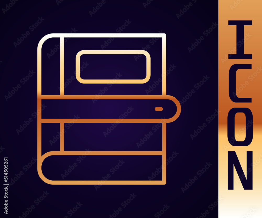 Gold line Book icon isolated on black background. Vector