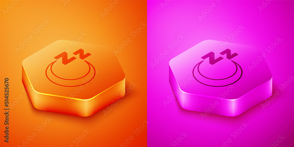 Isometric Time to sleep icon isolated on orange and pink background. Sleepy zzz. Healthy lifestyle. 