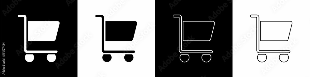 Set Shopping cart icon isolated on black and white background. Online buying concept. Delivery servi