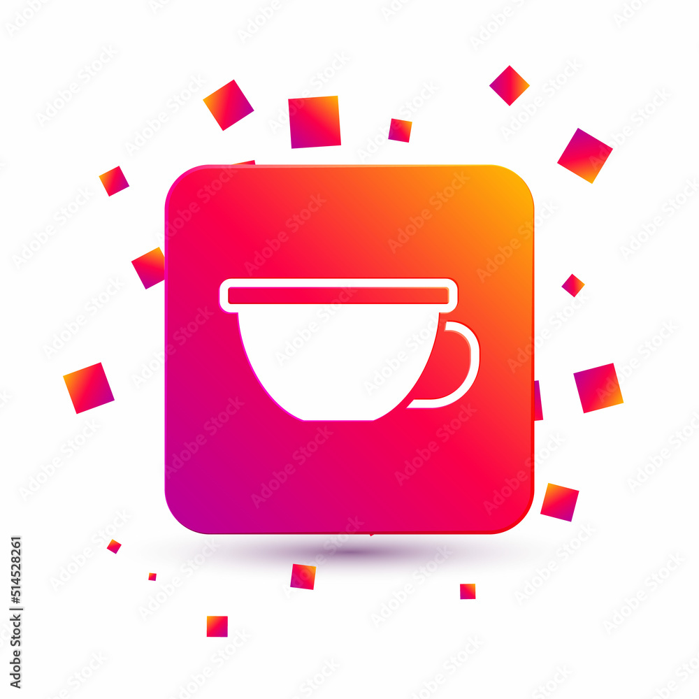 White Cup of tea icon isolated on white background. Square color button. Vector