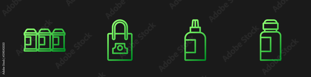 Set line Paint, gouache, jar, dye, spray can, Spray nozzle cap and . Gradient color icons. Vector