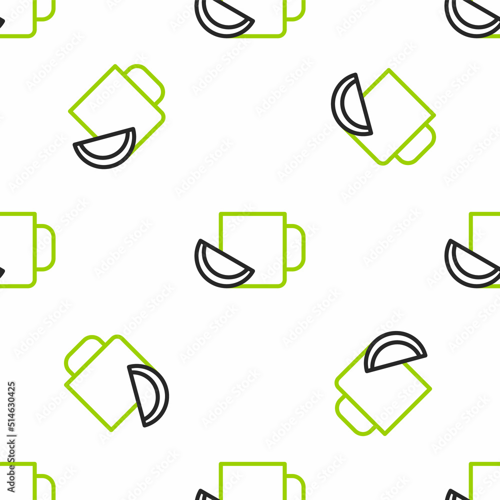 Line Cup of tea with lemon icon isolated无缝图案，白色背景。Vector