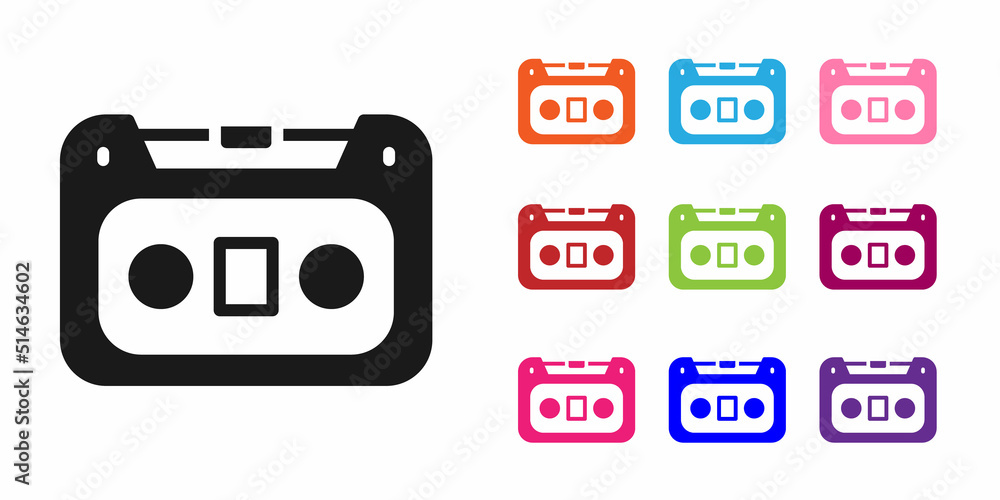 Black Retro audio cassette tape icon isolated on white background. Set icons colorful. Vector