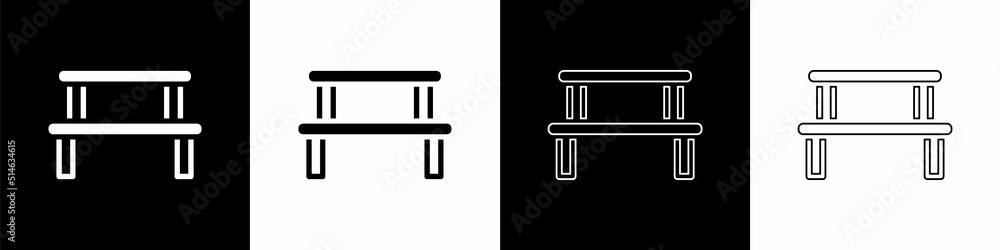 Set Sauna wood bench icon isolated on black and white background. Vector