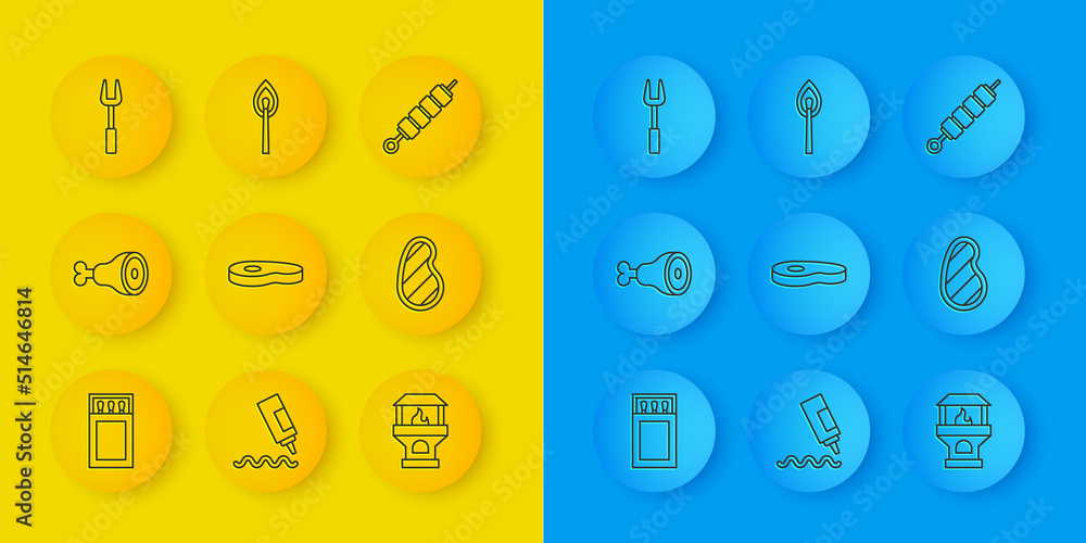 套装火柴盒和火柴、鸡腿、牛排、砖炉、烧烤叉、烤水烟
