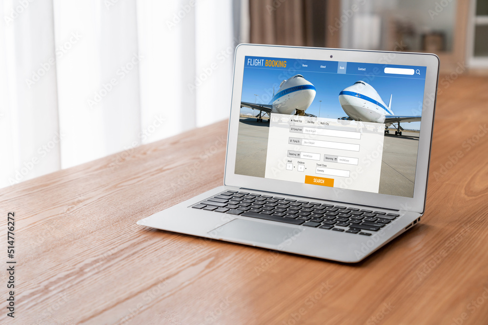 Online flight booking website provide modish reservation system . Travel technology concept .