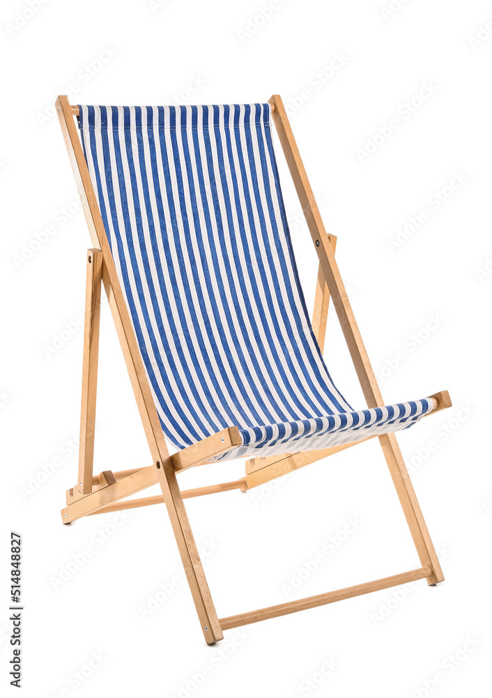 Striped deck chair on white background