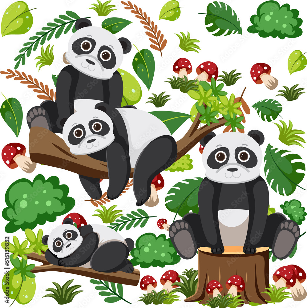 Cute pandas seamless pattern