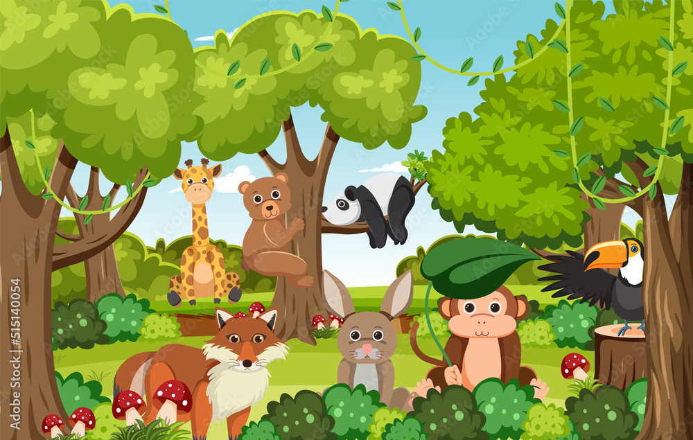 Cute wild animals in the forest