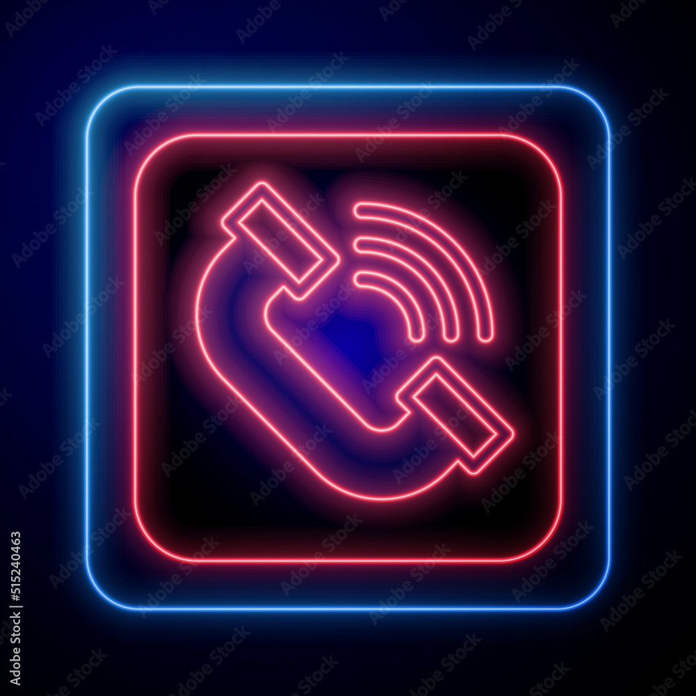 Glowing neon Telephone handset icon isolated on black background. Phone sign. Vector