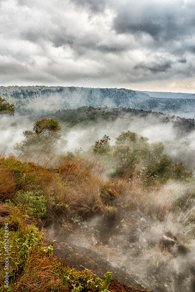 Largest volcano in Mauna Loa. Landscape of smoky mountain on Big Island, Hawaii. Scenic view of Maun