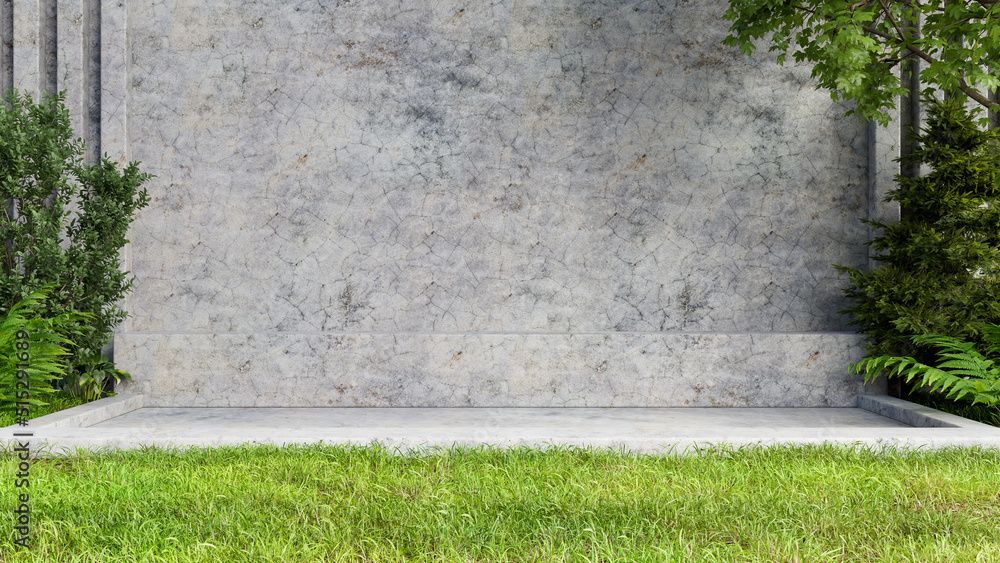 Empty exterior concrete wall with seat concrete.