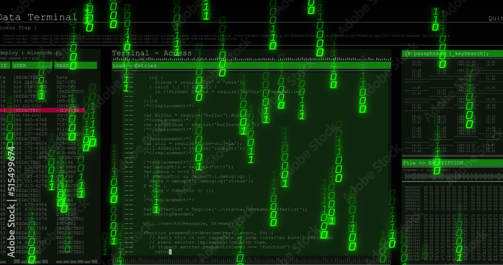 Image of data processing on black background