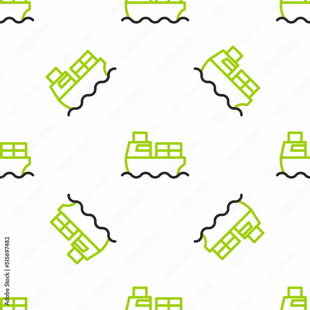 Line Cargo ship with boxes delivery service icon isolated无缝图案on white background.Deli（带箱子的线路货船）