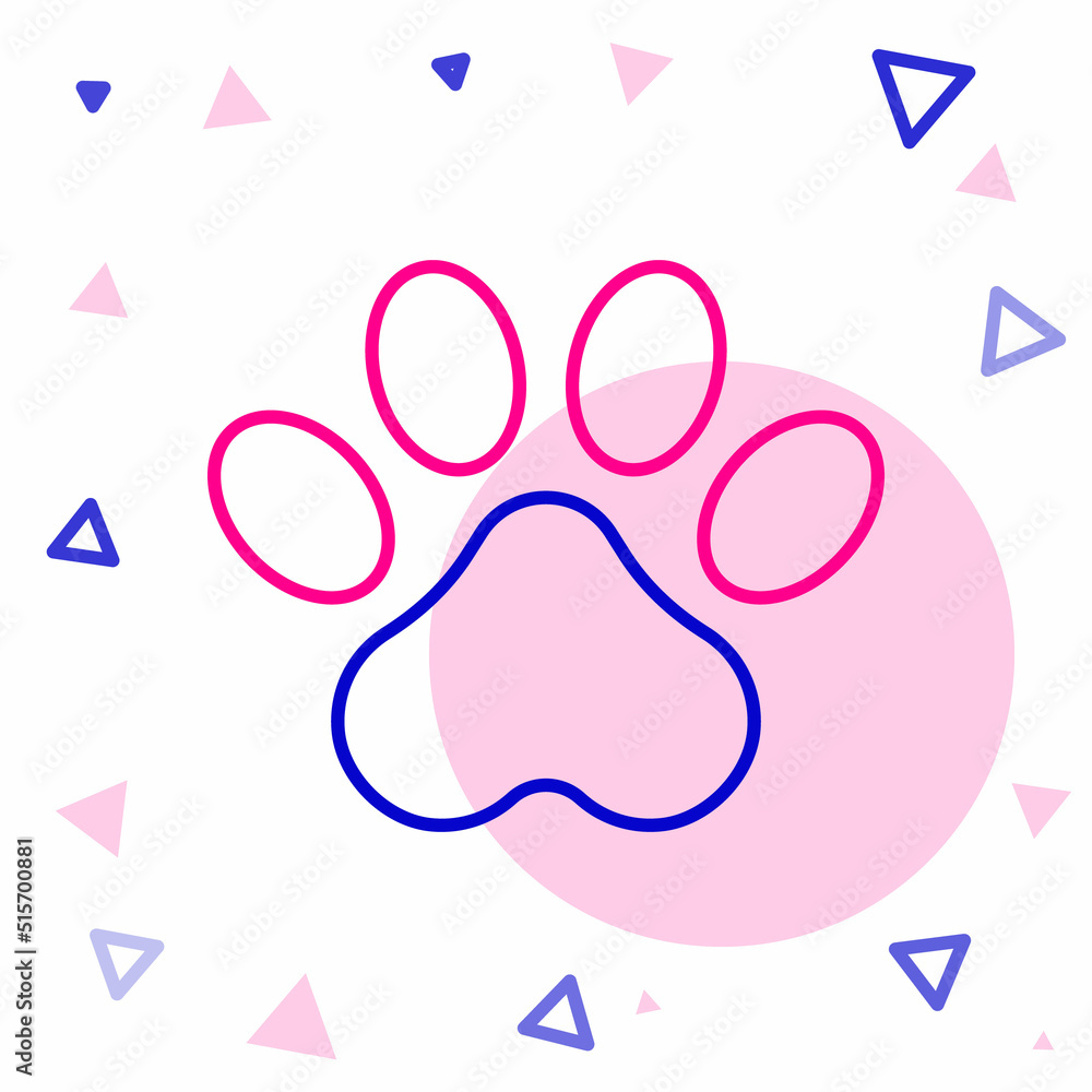 Line Paw print icon isolated on white background. Dog or cat paw print. Animal track. Colorful outli