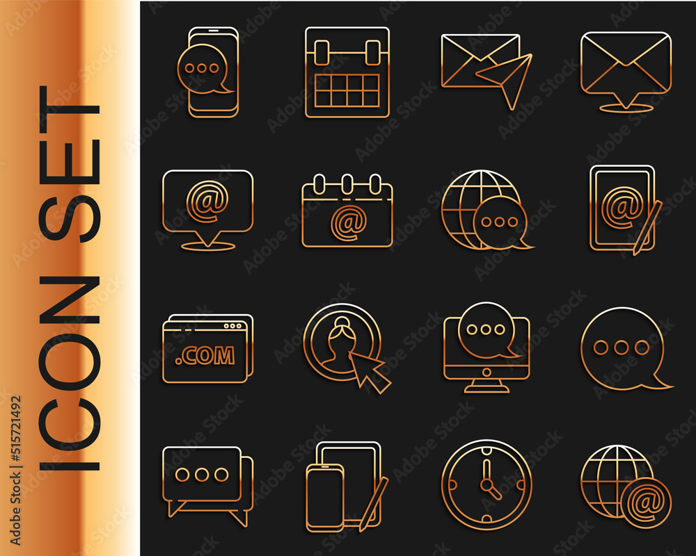用邮件、语音气泡聊天、邮件和电子邮件、信封、日历电子邮件、聊天设置线路地球仪