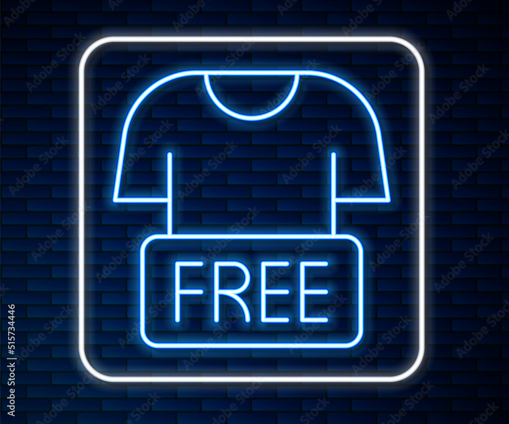 Glowing neon line Clothes donation icon isolated on brick wall background. Vector