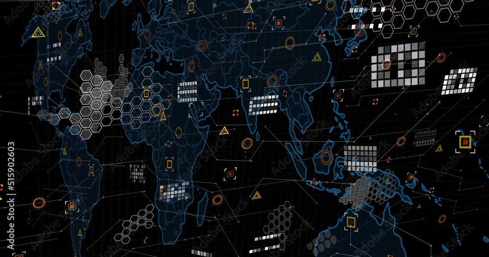 Image of data processing over black background