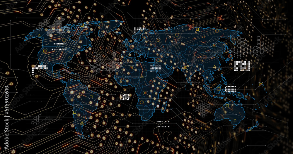 Image of data processing over black background