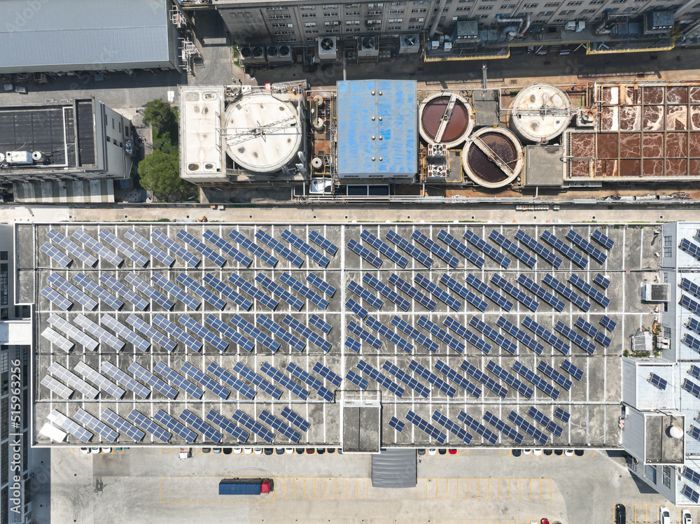 solar panels on factory rooftop