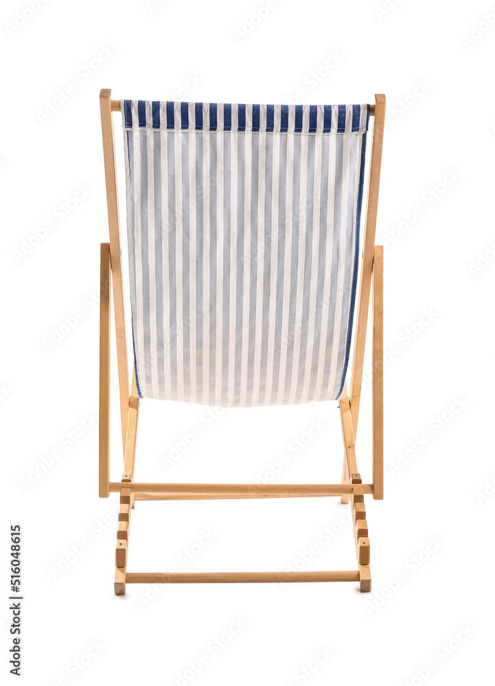 Wooden deck chair on white background