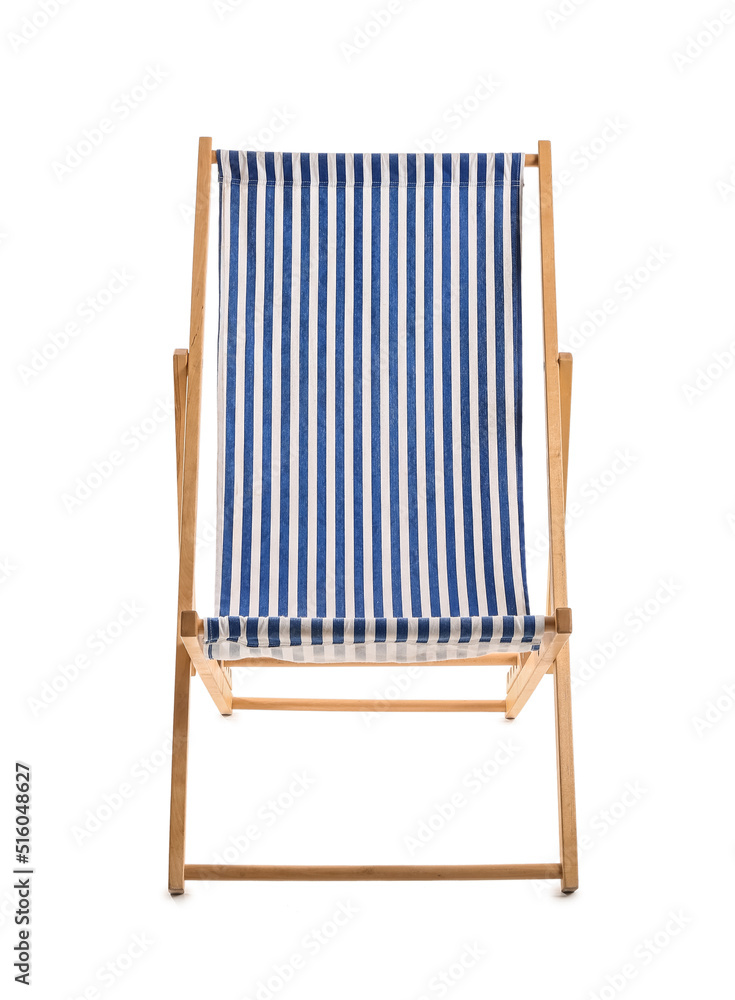 Striped deck chair on white background