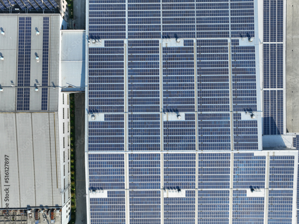 solar panels on factory rooftop