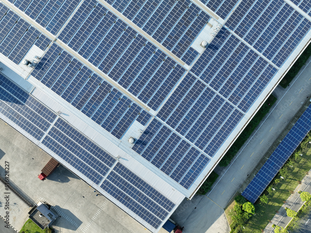 solar panels on factory rooftop