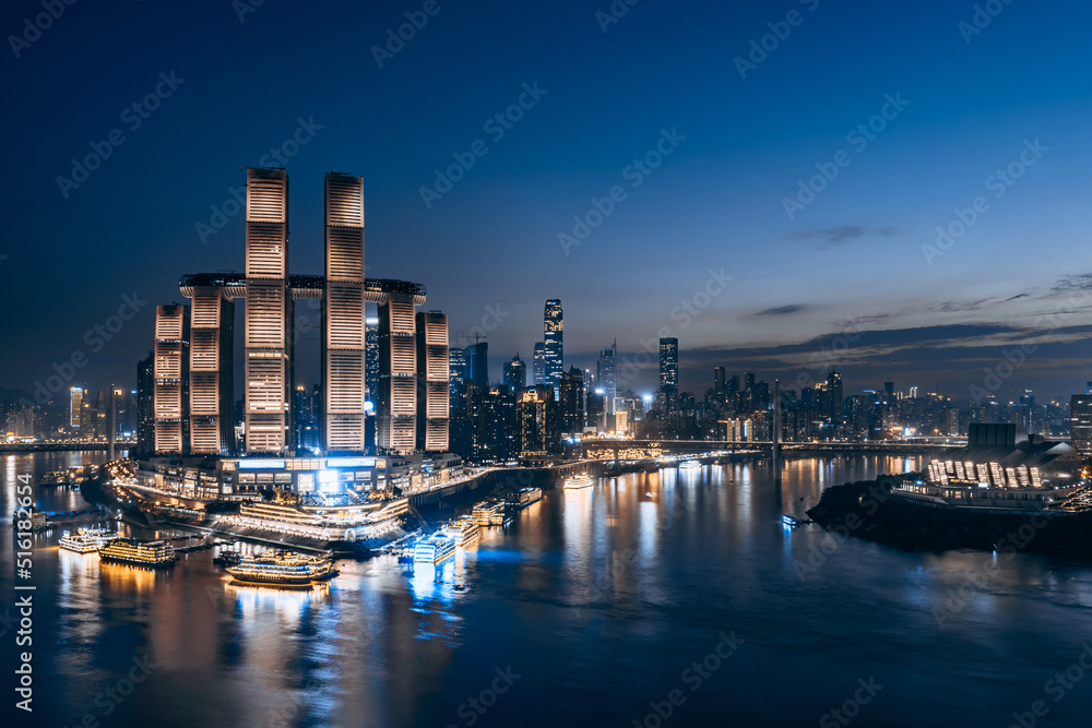 中国重庆朝天门码头高角度夜景