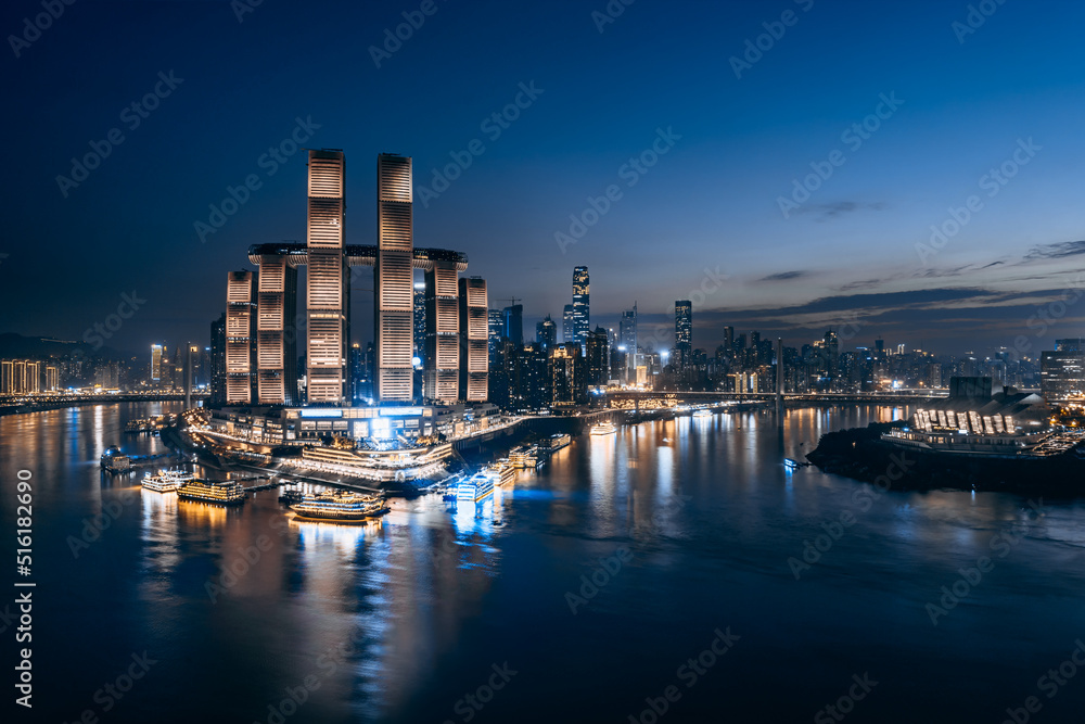 中国重庆朝天门码头高角度夜景