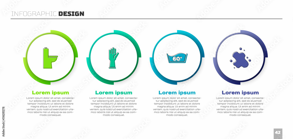 设置抽水马桶、橡胶手套、温度清洗和溅水。商业信息图模板。Vec