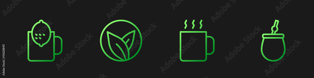 整杯茶，配柠檬、茶叶和伴侣。渐变色图标。矢量