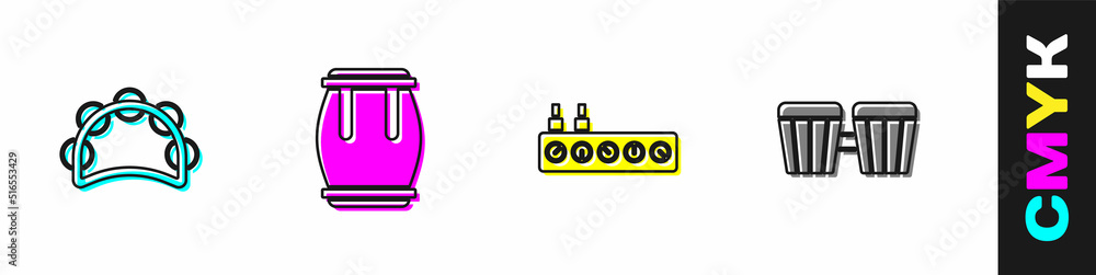 设置铃鼓、鼓、混音器控制器和图标。矢量