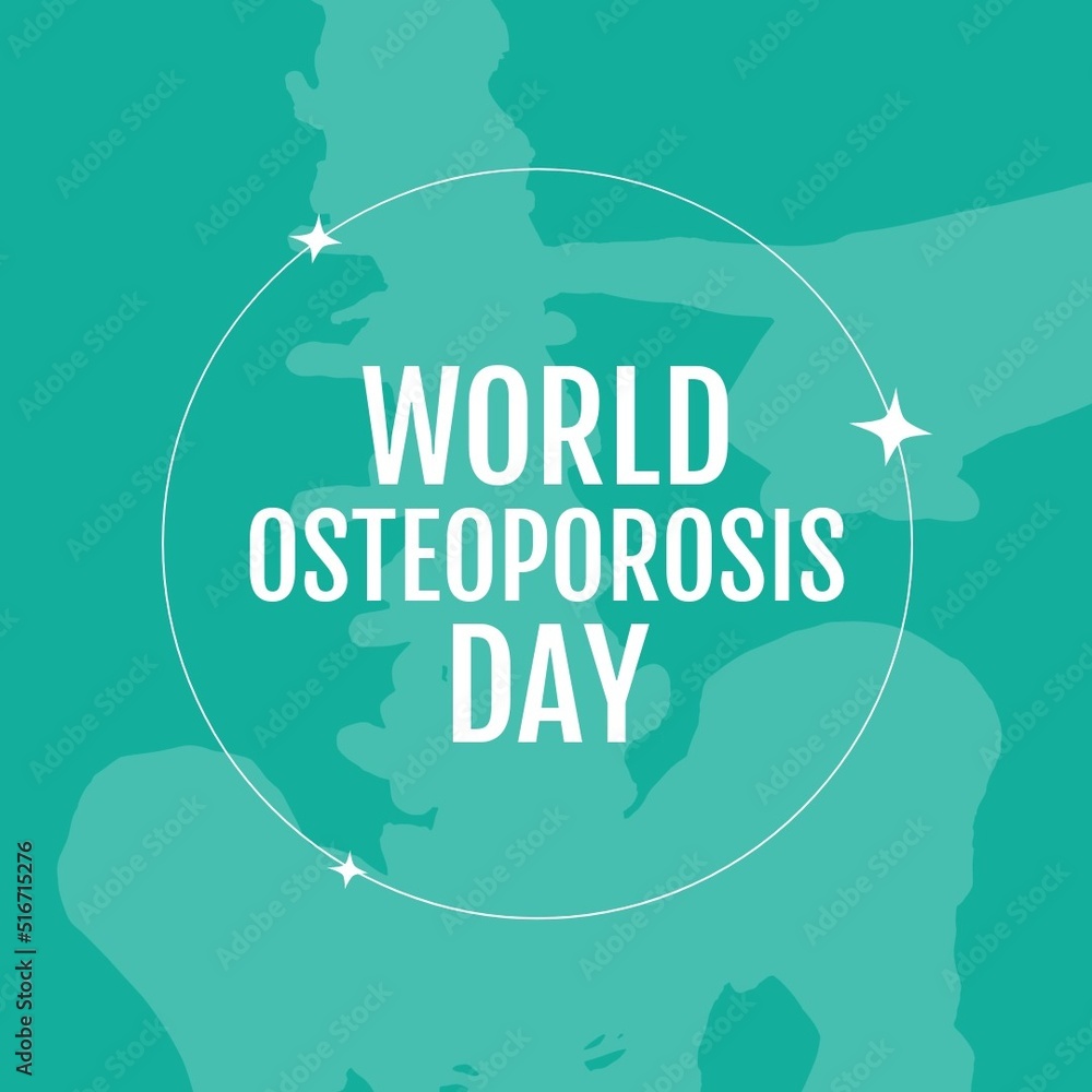 Image of world osteoporosis day on green background with bones