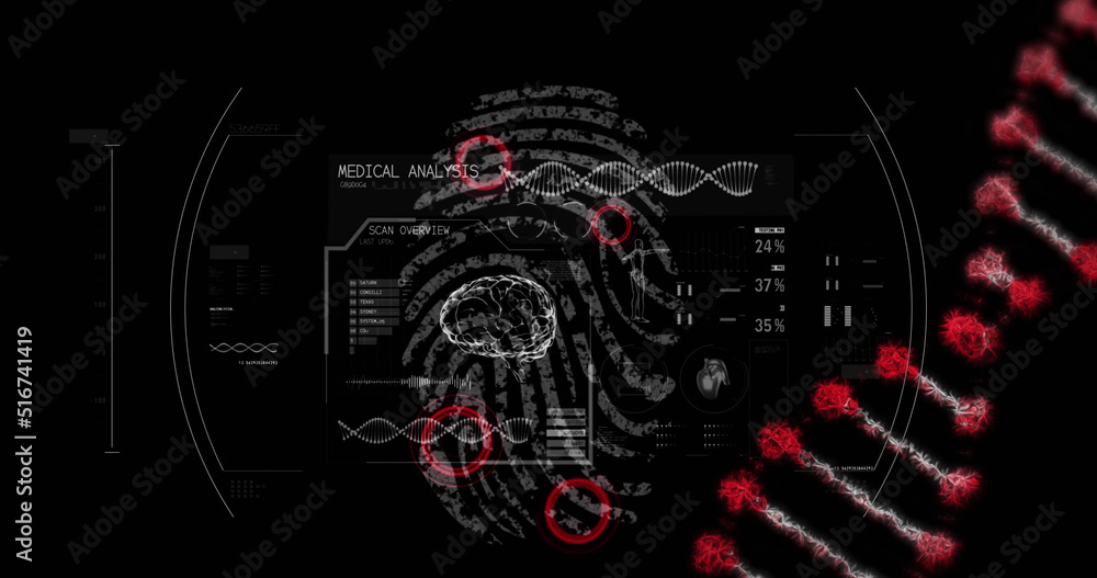 生物特征指纹上的数据处理和dna链旋转图像