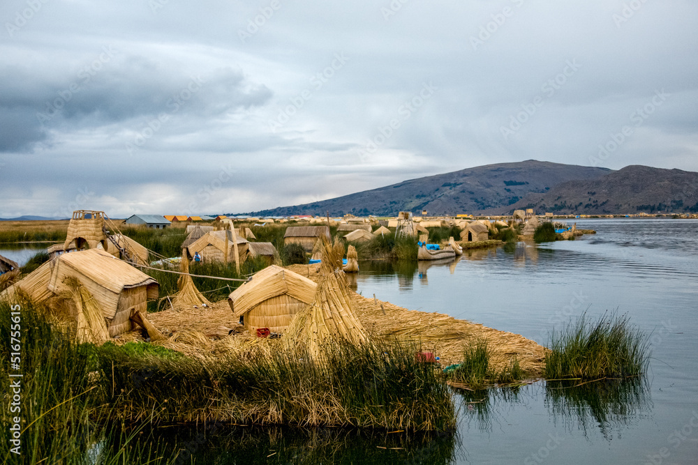 Uros Floating Island in Peru. Region near Puno city. South America