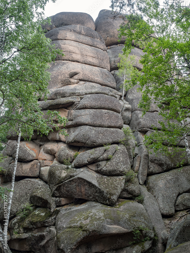 用于高级徒步旅行和登山的高森林岩石。