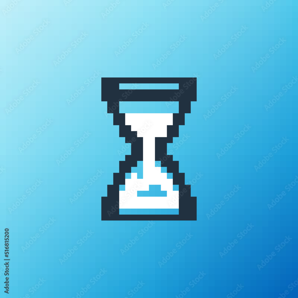 Line Old hourglass with flowing sand icon isolated on blue background. Sand clock sign. Business and